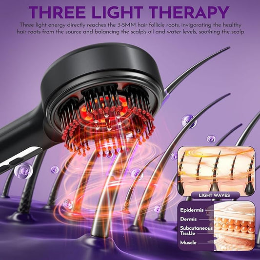 Electric Hair Oil Applicator and Vibrating Scalp Massager with Three Light Settings