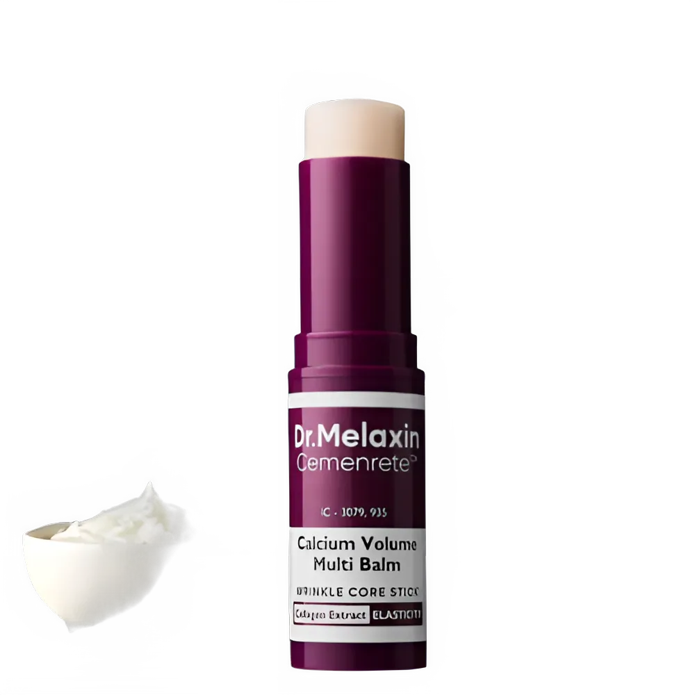 Dr Melaxin calcium multi balm stick with dark purple casing and white balm exposed
