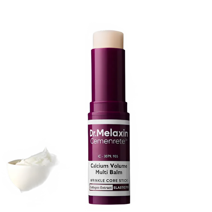 Dr Melaxin calcium multi balm stick with dark purple casing and white balm exposed