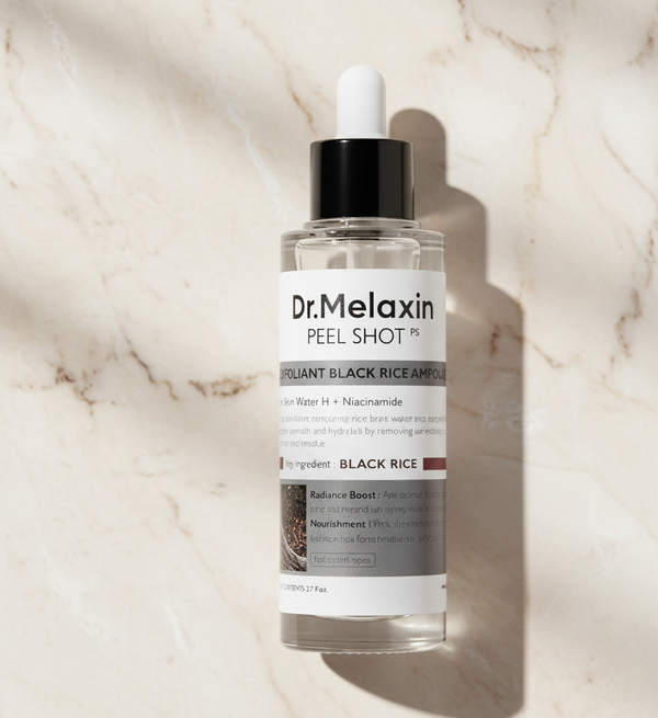 MY TREASURE Melaxin peel shots for skin brightening with black rice extract in clear dropper bottle