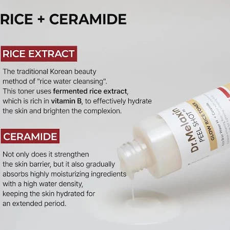 Dr. Melaxin peel shots for skin brightening pouring white serum with rice extract and ceramide benefits
