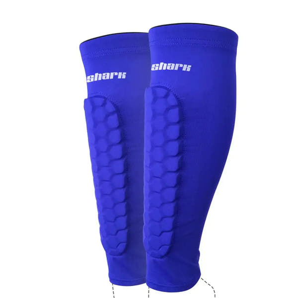 MY TREASURE pro sports shin guards for kids in blue with padded protective honeycomb design