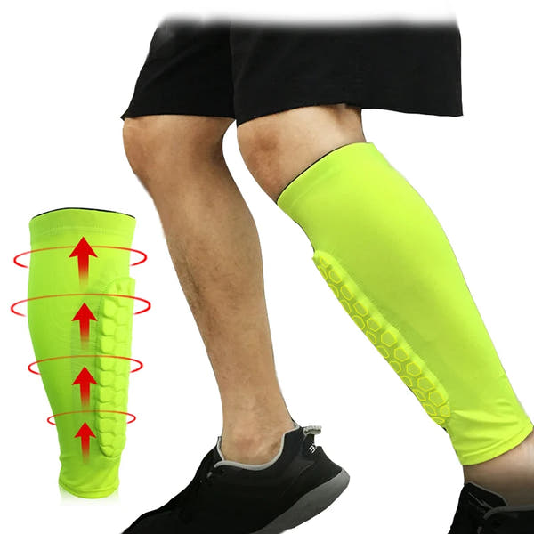 MY TREASURE bright green pro sports shin guards for kids with honeycomb padding on legs