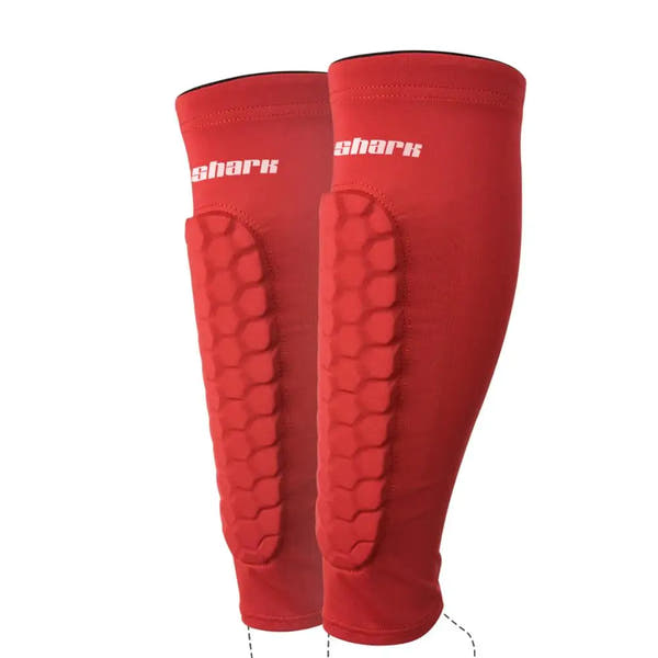 MY TREASURE red pro sports shin guards for kids with padded honeycomb design for protection